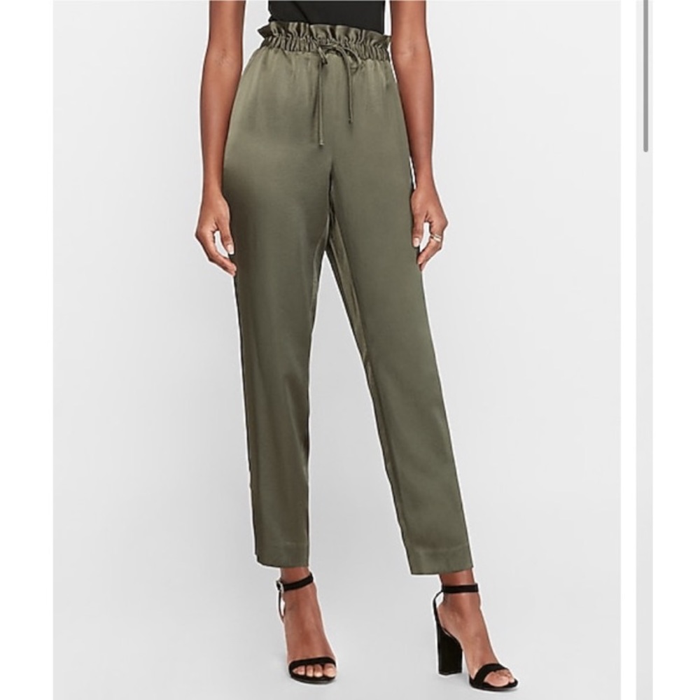EXPRESS High Waisted Satin Paperbag Jogger Pant
